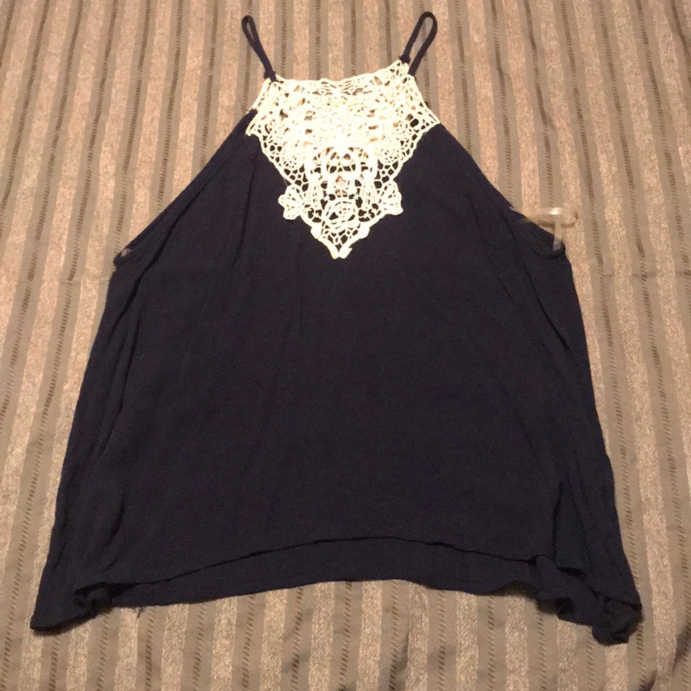 Navy Lace Halter Top Size Large